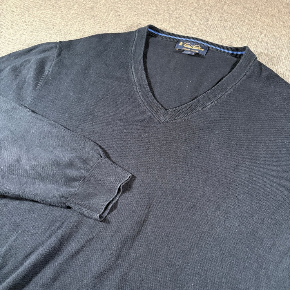 Brooks‎ Brothers V-Neck Sweater Mens XXL Navy Blue Supima Cotton Knit Pullover